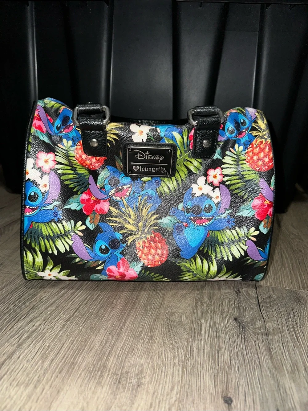 Loungefly Black Tropical Stitch Satchel & Wallet Set with Blue Accents